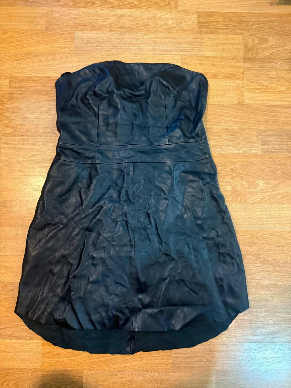 Karina Grimaldi Strapless Black Leather Mini Dress